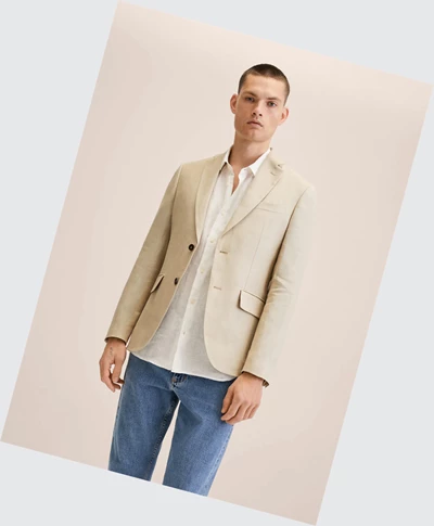 Blejzre Mango 100% Linen Slim Fit Panske Béžové | SK860045