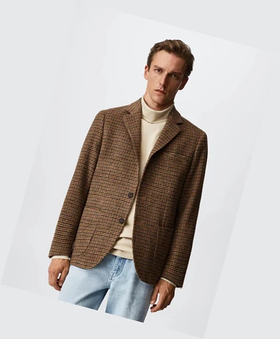Blejzre Mango Houndstooth Vlna-blend Panske Hnede | SK860021