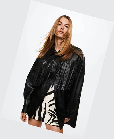 Bundy Mango Kozene Effect Fringed Damske Čierne | SK860841