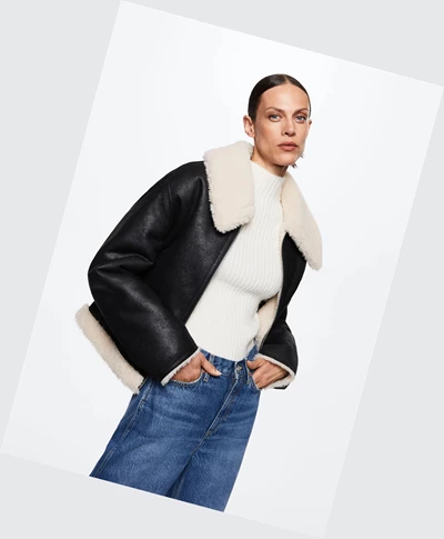 Bundy Mango Shearling Collar Damske Čierne | SK860759
