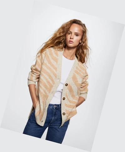 Kardigán Mango Animal Print Damske Sand | SK860155