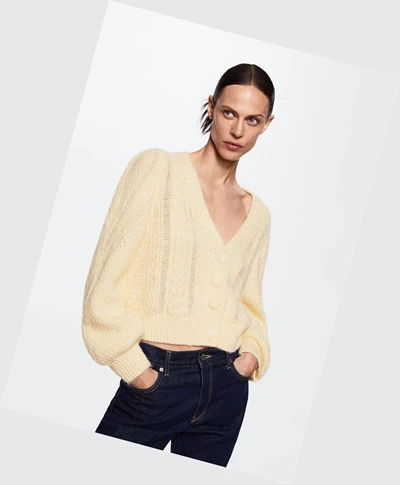 Kardigán Mango Buttoned Knit Braided Damske Ecru | SK860160
