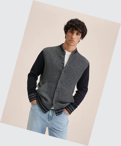 Kardigán Mango Contrast Vlna-blend Panske Siva | SK860221