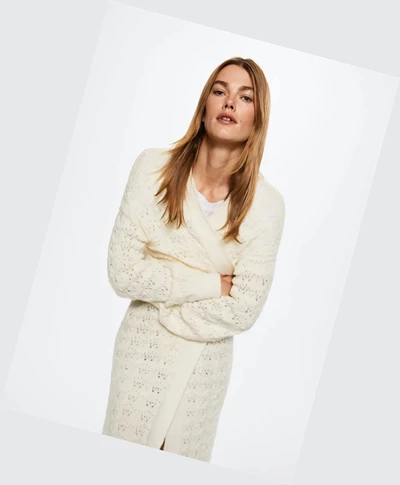Kardigán Mango Openwork Long Damske Ecru | SK860215