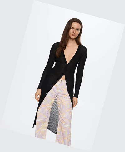Kardigán Mango Rebrovaný Long Damske Čierne | SK860224