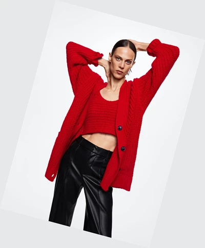 Kardigán Mango Robustný Knit Damske Červené | SK860181