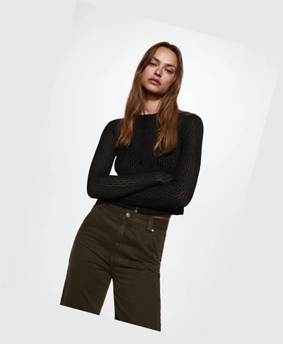 Kardigán Mango Textured Button Damske Čierne | SK860191