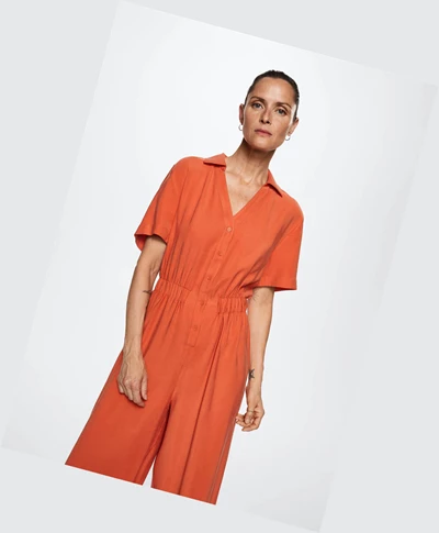 Kombinéza Mango Shirt Collar Damske Červené | SK861082