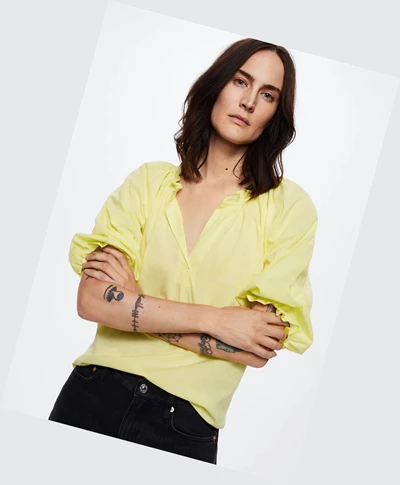 Kosele Mango Puffed Sleeves Bavlnene Damske Žlté | SK862036
