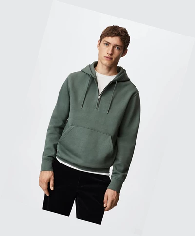 Mikiny S Kapucňou Mango Bavlnene Zip-up Panske Zelene | SK860754