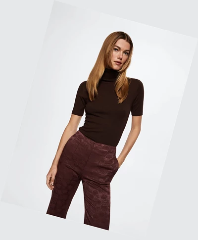 Nohavice Mango Jacquard Fluid Damske Bordove | SK861501