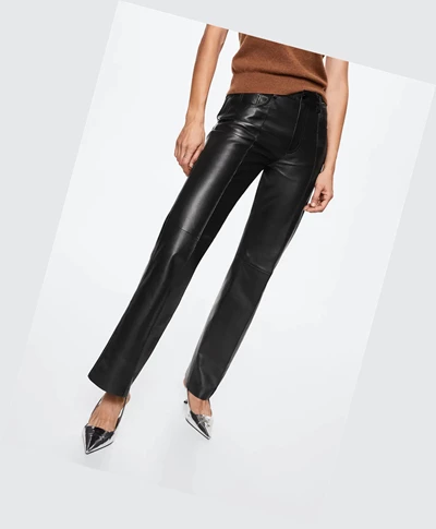 Nohavice Mango Rovno-Fit Kozene Damske Čierne | SK861417