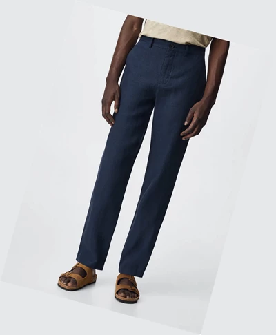 Nohavice Mango Slim Fit Linen Panske Tmavo Námornícka Modrá | SK861441