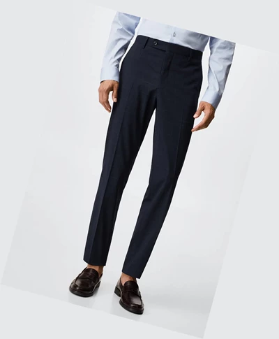 Oblek Nohavice Mango Slim Fit Check Panske Tmavo Námornícka Modrá | SK862233