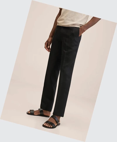 Oblek Nohavice Mango Slim Fit Linen Panske Čierne | SK862205