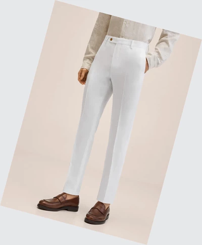 Oblek Nohavice Mango Slim Fit Linen Panske Biele | SK862228