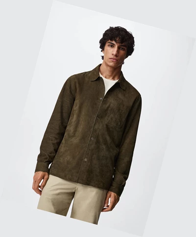 Overshirt Mango Pocket Kozene Panske Hnedožltý | SK861243