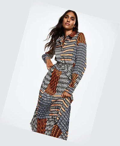 Saty Mango Geometric Print Midi Damske Oranžové | SK860491