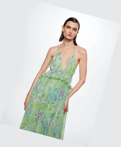 Saty Mango Open Back Printed Damske Zelene | SK860687
