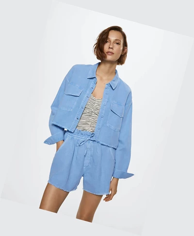 Sortky Mango Bavlnene Linen-blend Damske Modre | SK862094