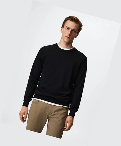 Svetre Mango 100% Merino Vlna Washable Panske Čierne | SK862524