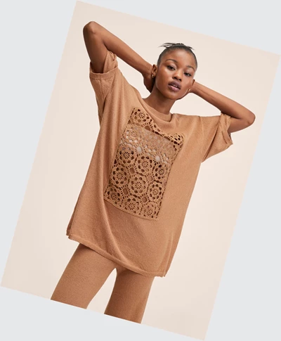 Svetre Mango Crochet Panel Damske Hnede | SK862586