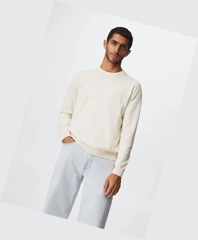 Svetre Mango Fine-knit Bavlnene Panske Biele | SK862453