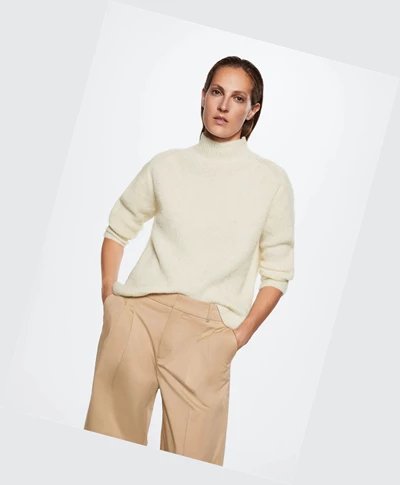 Svetre Mango High Collar Damske Ecru | SK862390