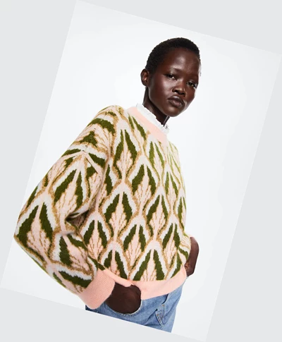 Svetre Mango Oversize Printed Damske Ruzove | SK862411