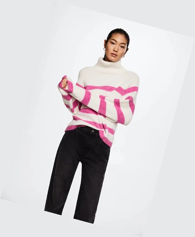 Svetre Mango Pruhované Turtleneck Damske Fuchsie | SK862350