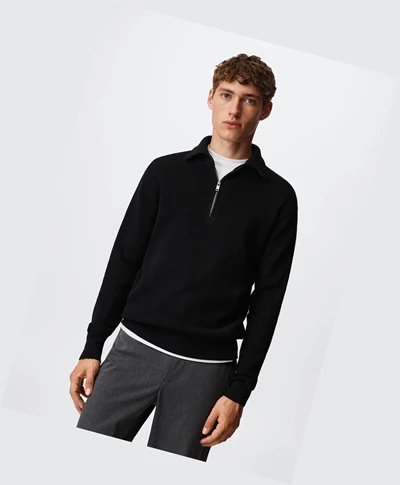 Svetre Mango Structured With Na Zips Neck Panske Čierne | SK862471