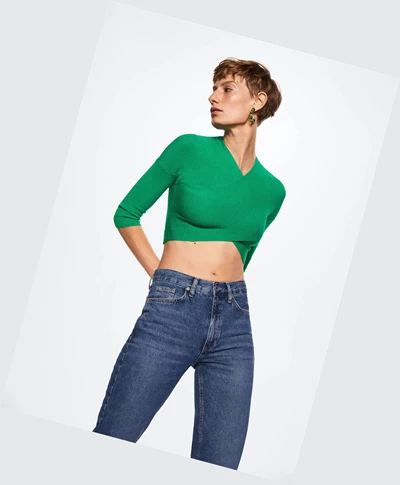 Svetre Mango V-neck Damske Zelene | SK862351