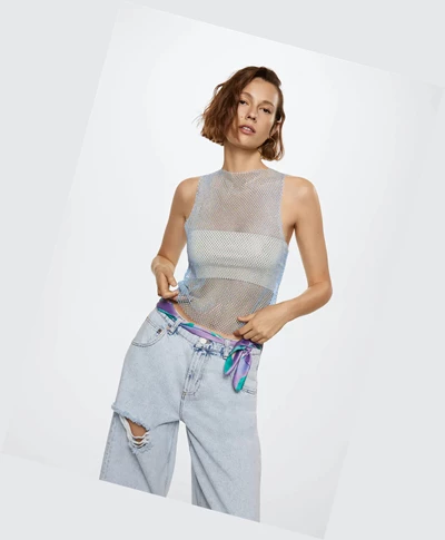 Topy Mango Strass Damske Modre | SK863187