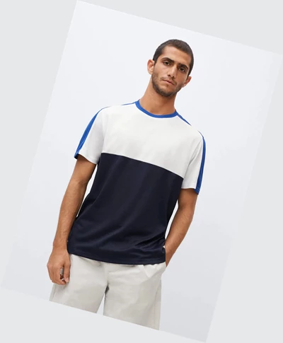 Tričko Mango Color-block Priedušná Panske Tmavo Námornícka Modrá | SK863010