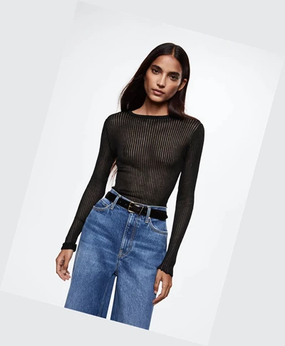 Tričko Mango Long Sleeve Silk Damske Čierne | SK863053