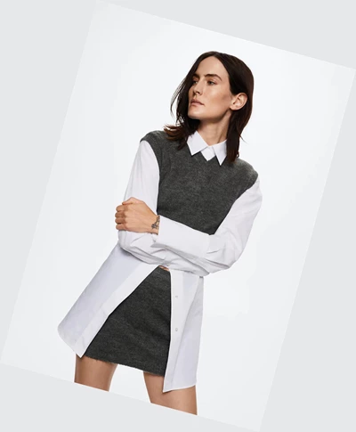 Vesty Mango V-neck Pletené Damske Siva | SK863312
